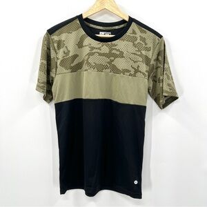 RBX Woman's Black & Green Camo Short Sleeve Activewear Top Size L